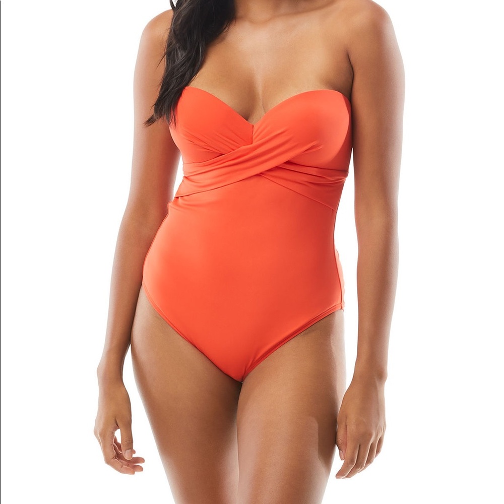 Kate Spade Solid Bandeau One-piece Swimsuit In Hot Cherry